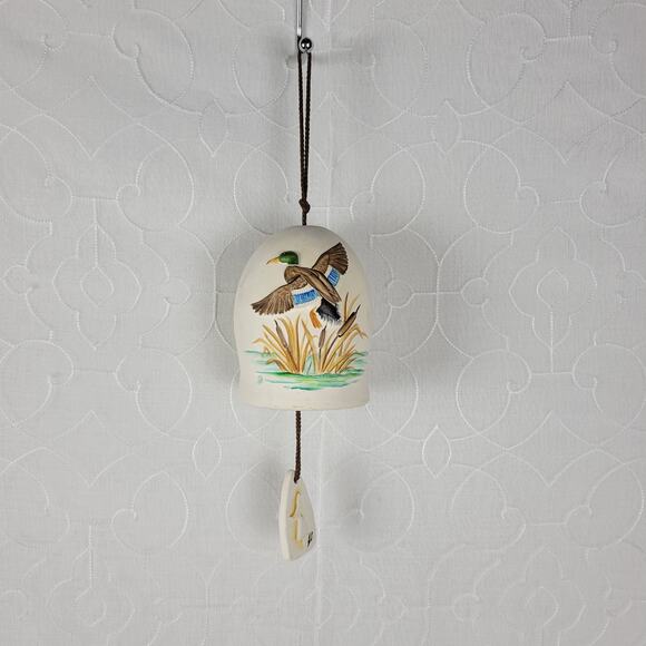 Vtg Home Ceramic Mallard Duck Bell Window Door Wind Chime Outdoor Garden Decor - Picture 1 of 13